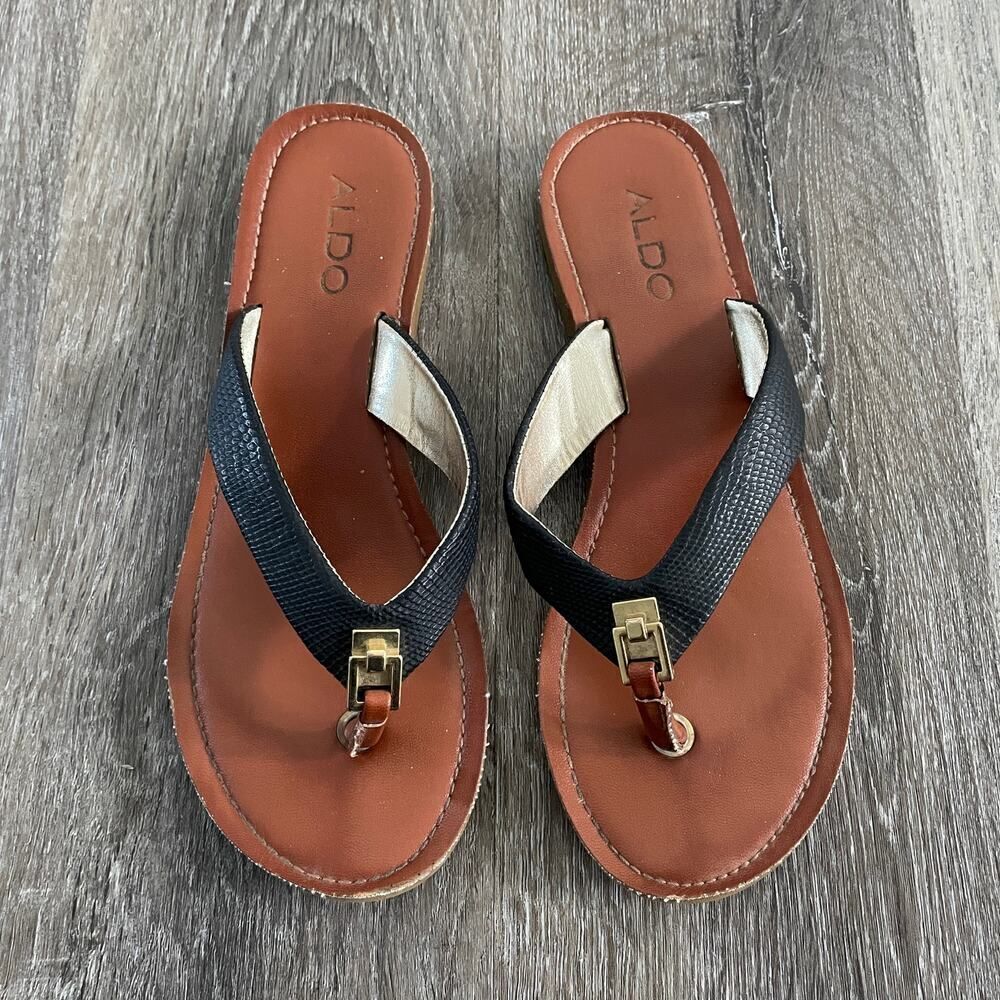 Aldo Flip Flop Sandals in Black and Brown - Size: 7